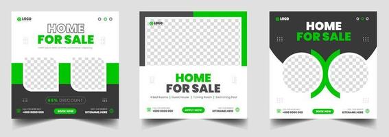 Real estate house property or home sale social media post banner design template with green color. Home sale social media post banner template. Real estate house social media post or square banner. vector