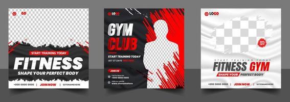 Fitness gym social media post banner template with black and red color, gym, Workout, fitness and Sports social media post banner, fitness gym social media post banner design. vector