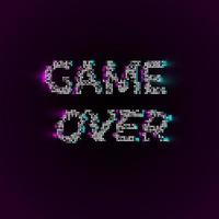 Vector game over phrase in pixel art style with glitch VHS effect.