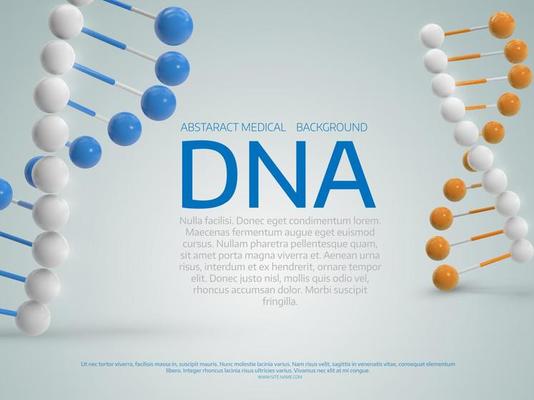 Abstract  colorful  medical background with  3d Dna molecule. Po