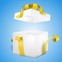 caja de regalo abierta y con lazo amarillo y vector de cinta