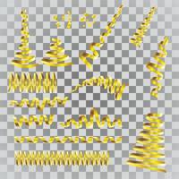 Gold streamers set. Golden serpentine ribbons, isolated on transparent background vector