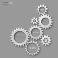 Vector illustration of realistic 3d gears on grey background.