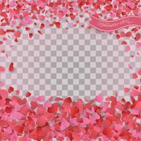 Heart confetti of Valentines petals falling on transparent background. vector