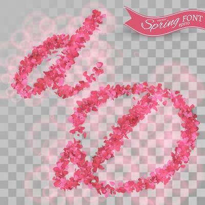Confetti font. Scattered paper hearts.