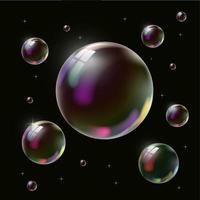 Transparent soap bubble on black background vector