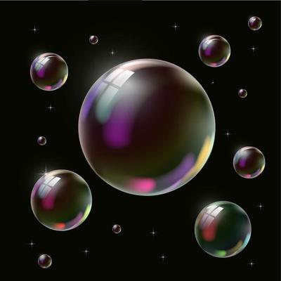 Transparent soap bubble on black background