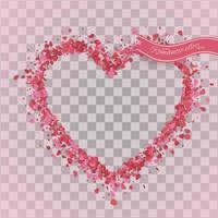 Heart confetti of Valentines petals falling on transparent background. vector