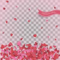 Heart confetti of Valentines petals falling on transparent background. vector