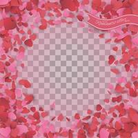 Heart confetti of Valentines petals falling on transparent background. vector