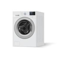 Realistic white front loading washing machine on a white backgro vector