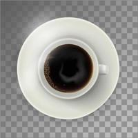 White coffee cup on the plate, top view, realistic vector