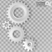 White 3d gears on the transparent gray background vector