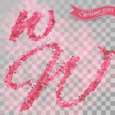 Confetti font. Scattered paper hearts.
