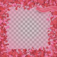Heart confetti of Valentines petals falling on transparent background.