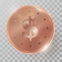 Ilustración de vector de moneda de cobre 3d realista.