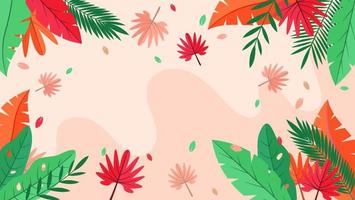 Beach cheerful pattern wallpaper of tropical green leaves of palm trees and flowers bird of paradise on a light background vector