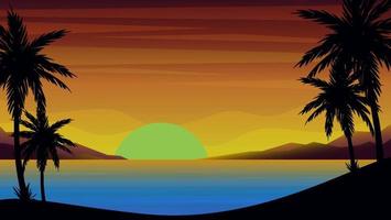 diseño degradado puesta de sol cielo y playa fondo vector