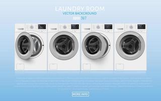 Laundry Room realisic vector illlustration on blue background