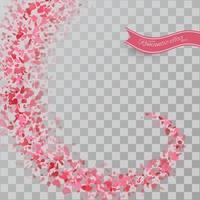 Heart confetti of Valentines petals falling on transparent background. vector