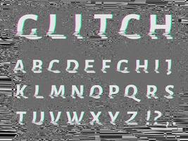 Vector distorted glitch font. Trendy style lettering typeface.
