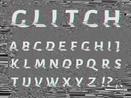 Vector distorted glitch font. Trendy style lettering typeface.