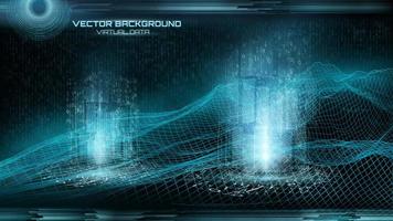 Big data visualization. Cyberspace landscape.  Binary code. Virt vector