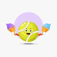 Cute tennis ball character carrying ice cream vector