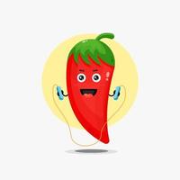 Cute chilli character doing jump rope vector