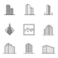 set of building logo. Black building and isolated skyscraper, tower and office city architecture, house business building logo, apartment office illustration vector