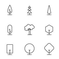 conjunto de ilustración de diseño de vector de árbol. vector de árbol natural en estilo de diseño plano para elemento gráfico de fondo decorativo. árbol simple icono, logotipo, signo y símbolo ilustración vectorial.