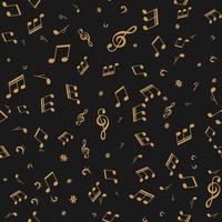 Gold note on black vector seamless music background