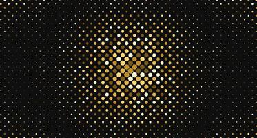 Abstract gold color halftone small hexagon shapes with dynamic pattern on black background. vector