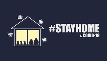 Modern blue background concept of control and stop spreading COVID-19 campaign by stay home, stay safe with hashtag.