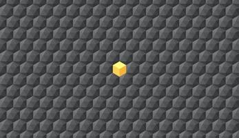 forma geométrica de cubo amarillo abstracto en polígono bajo con fondo de patrón de color negro metálico. concepto de arquitectura o perspectiva. vector