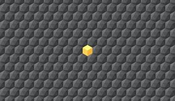 Abstract yellow cube geometric shape on low polygon with black metallic color pattern background. Architecture or perspective concept. vector