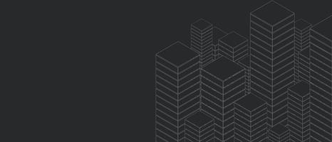 Simple isometric building outline pattern with modern black color background. vector