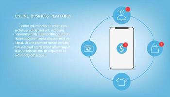 Infographic online business platform on smartphone concept with blue background. vector