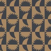 Sun and moon symbol shape luxury black gold color seamless checkered pattern background. Use for fabric, textile, interior decoration elements, upholstery, wrapping. vector