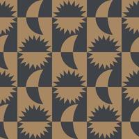 Sun and moon symbol shape luxury black gold color seamless checkered pattern background. Use for fabric, textile, interior decoration elements, upholstery, wrapping. vector