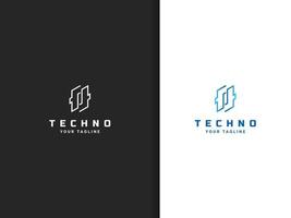 diseño de logotipo tecno, estilo de línea de letra f vector