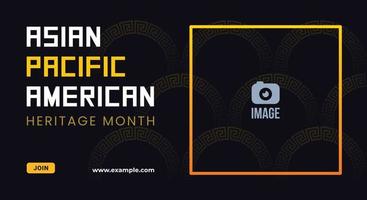 Asian American and Pacific Islander Heritage Month. Vector banner for ads, social media, card, poster, flyer. Illustration with text, ornament. Black background, Chinese