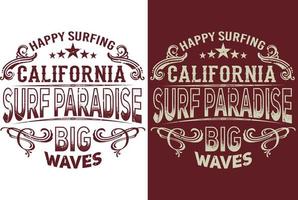 diseño de camiseta de california surf paradise vector