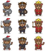 ilustraciones vectoriales de personajes de osos en varios trajes medievales. vector