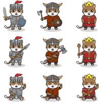 ilustraciones vectoriales de personajes de gatos en varios trajes medievales.