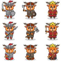 Vector illustrations of Deer characters in various medieval outfits.