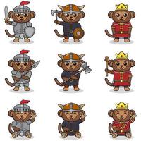 Vector illustrations of Monkey characters in various medieval outfits.