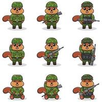 ilustraciones vectoriales de ardilla linda como soldado. vector