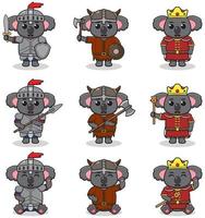 ilustraciones vectoriales de personajes koala en varios trajes medievales vector