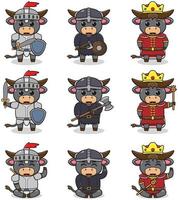 Vector illustrations of Buffalo characters in various medieval outfits.